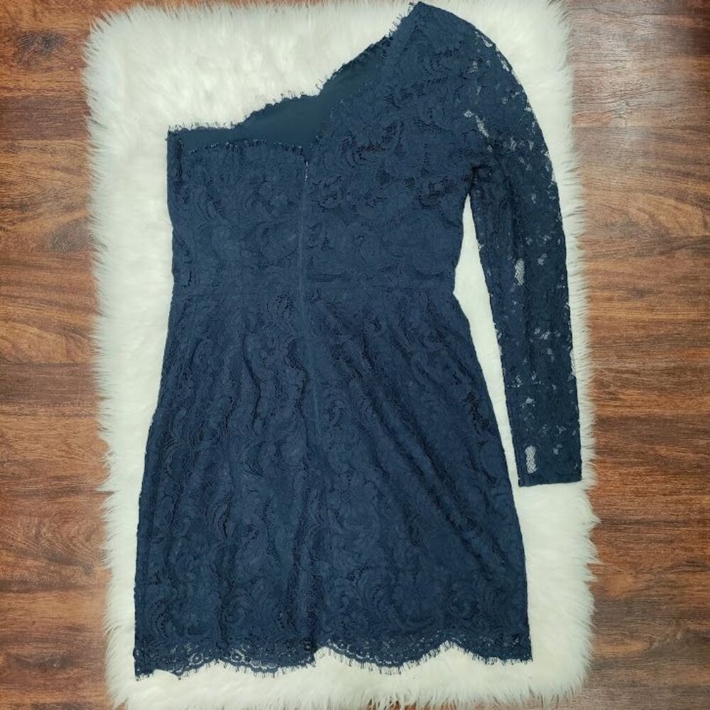 Reiss Navy Blue Fully Lined One Shoulder Lace Sheath Mini Dress Size 10 - Picture 3 of 12
